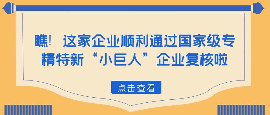 瞧！這家企業(yè)順利通過(guò)國(guó)家級(jí)專(zhuān)精特新“小巨人”企業(yè)復(fù)核啦